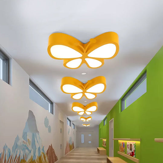 Kids' LED Butterfly Ceiling Lamp with Acrylic Shade - Red/Yellow/Blue Flushmount Light