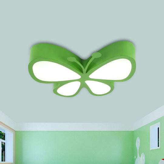 Kids Led Butterfly Ceiling Lamp With Acrylic Shade - Red/Yellow/Blue Flushmount Light Green