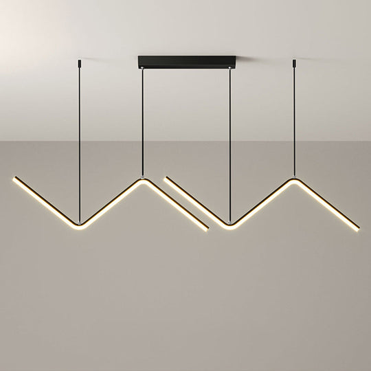 Modern Zigzag Metal Hanging Lamp - Black/Gold Led Island Pendant In Warm/White Light For Dining Room