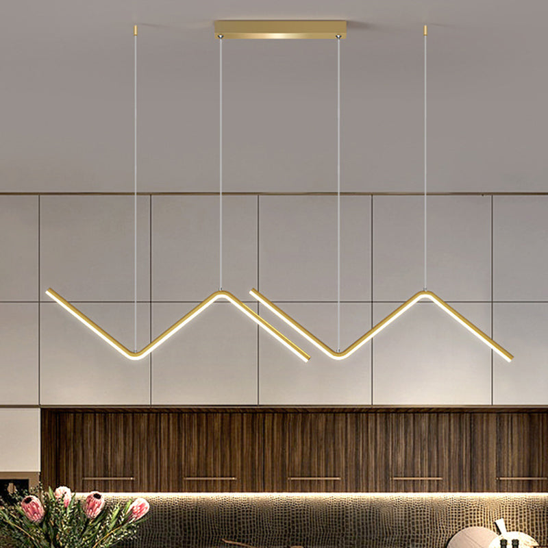 Modern Zigzag Metal Hanging Lamp - Black/Gold Led Island Pendant In Warm/White Light For Dining Room