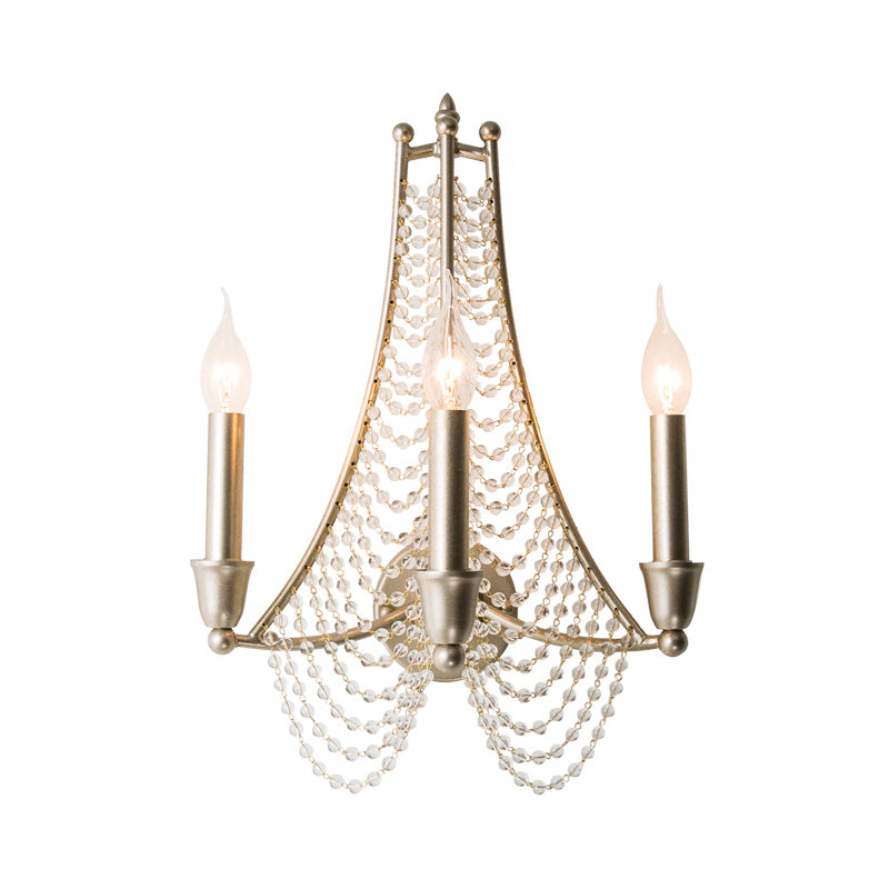 Vintage Champagne Crystal Bead Chandelier - 3-Bulb Hanging Pendant Light for Bedroom