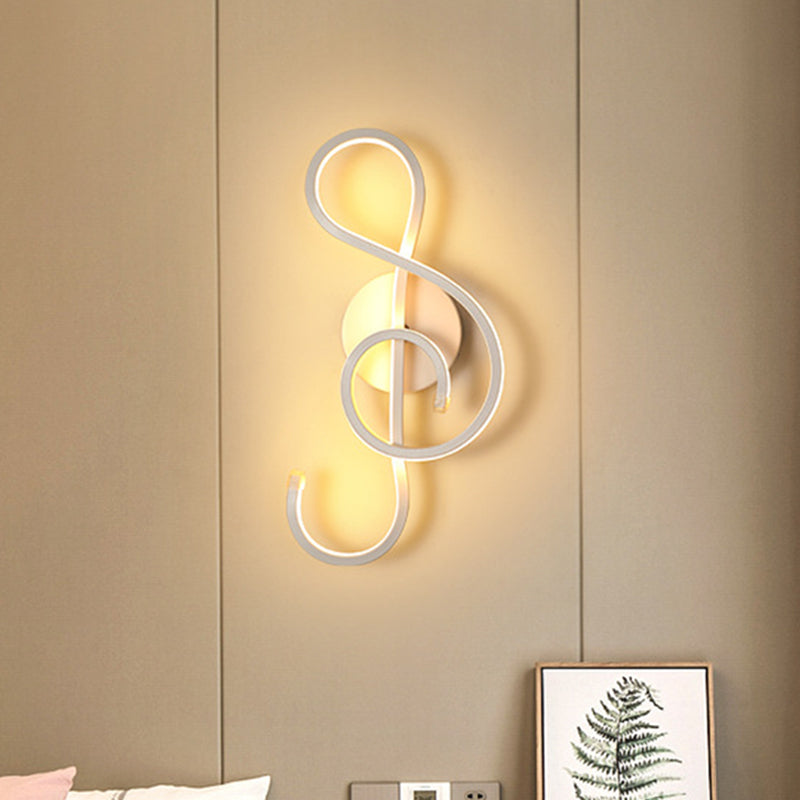 Metallic Hourglass/Music Note Led Wall Mount Light Fixture In Minimalist Black/White For Office -