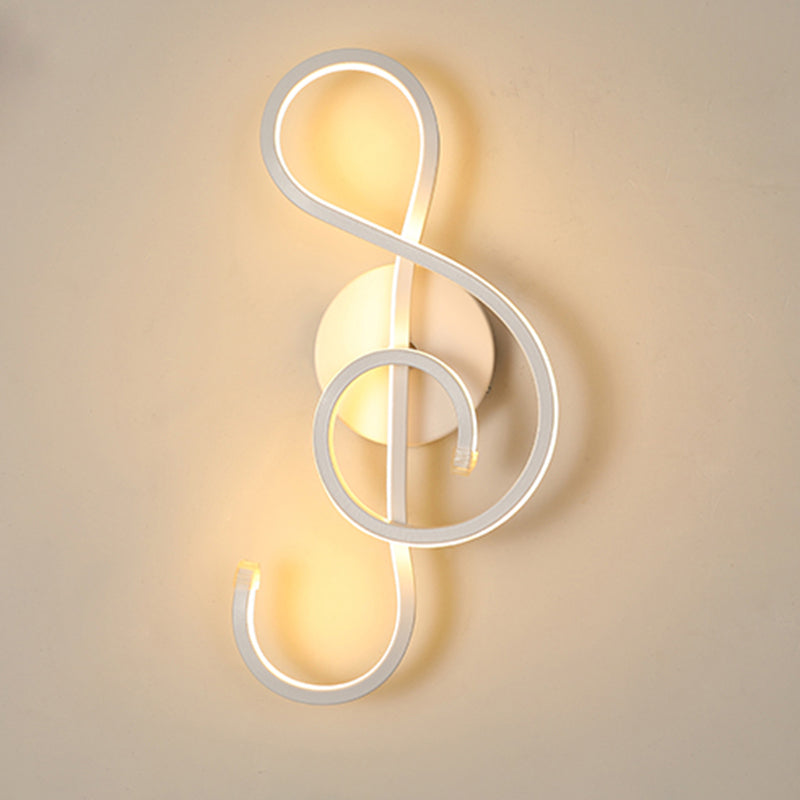 Metallic Hourglass/Music Note Led Wall Mount Light Fixture In Minimalist Black/White For Office -