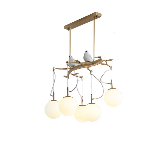 Contemporary Gold Plant-Shaped Pendant Light With Opal Glass And Frosted - Ideal For Hotels