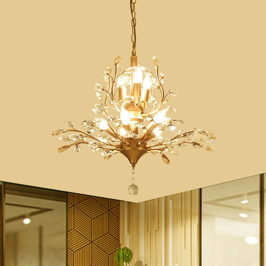 Gold Tree Crystal Pendant Light - Rural 8-Bulb Suspension Chandelier - 19.5"/21.5" High - Dining Table Ceiling Fixture