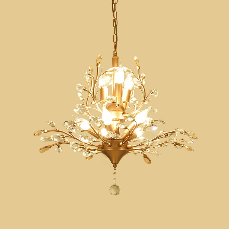 Gold Tree Crystal Pendant Light - Rural 8-Bulb Suspension Chandelier - 19.5"/21.5" High - Dining Table Ceiling Fixture