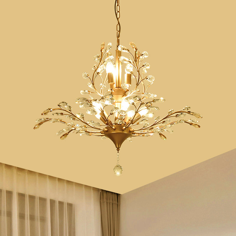 Gold Tree Crystal Pendant Light - Rural 8-Bulb Suspension Chandelier - 19.5"/21.5" High - Dining Table Ceiling Fixture