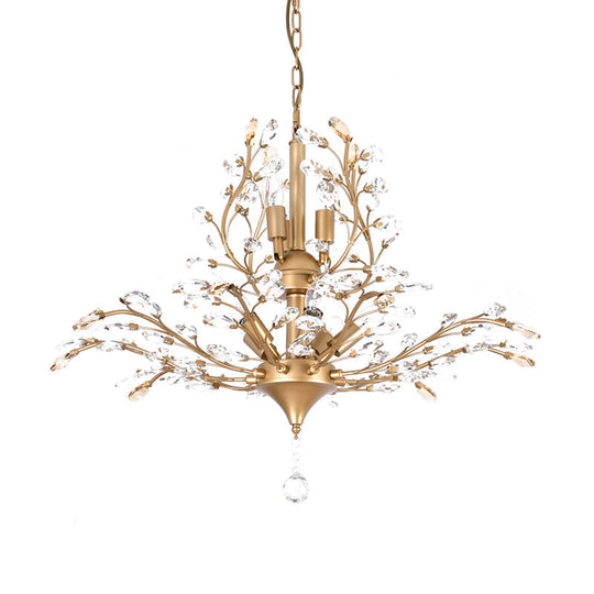 Rustic Crystal Suspension Pendant Light - Gold Tree Design 8-Bulb Chandelier Dining Table Ceiling