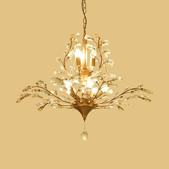 Gold Tree Crystal Pendant Light - Rural 8-Bulb Suspension Chandelier - 19.5"/21.5" High - Dining Table Ceiling Fixture