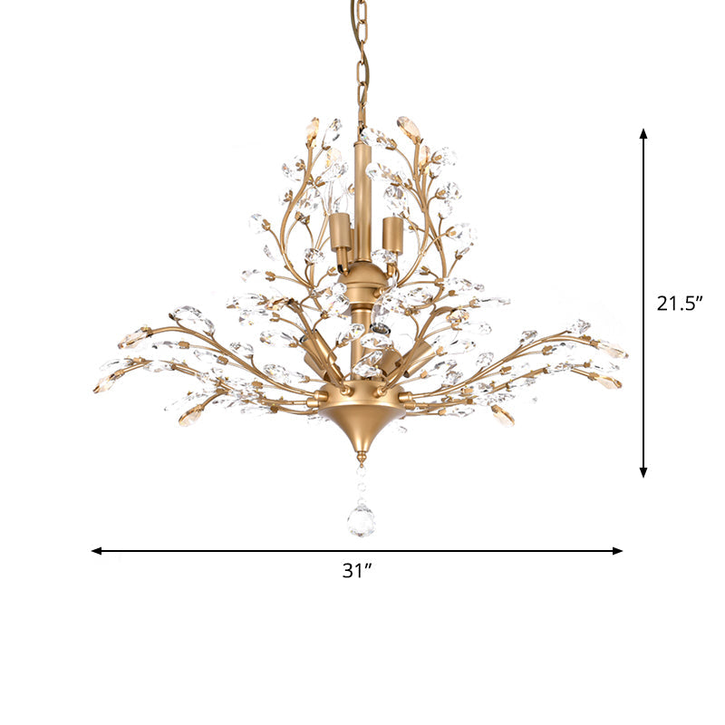 Gold Tree Crystal Pendant Light - Rural 8-Bulb Suspension Chandelier - 19.5"/21.5" High - Dining Table Ceiling Fixture