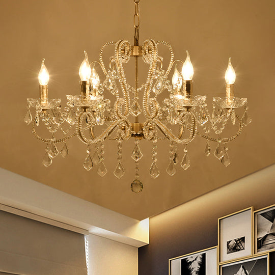 Victorian Style Crystal Chandelier - Champagne Scrolled Arm Suspension Lamp For Dining Room (6