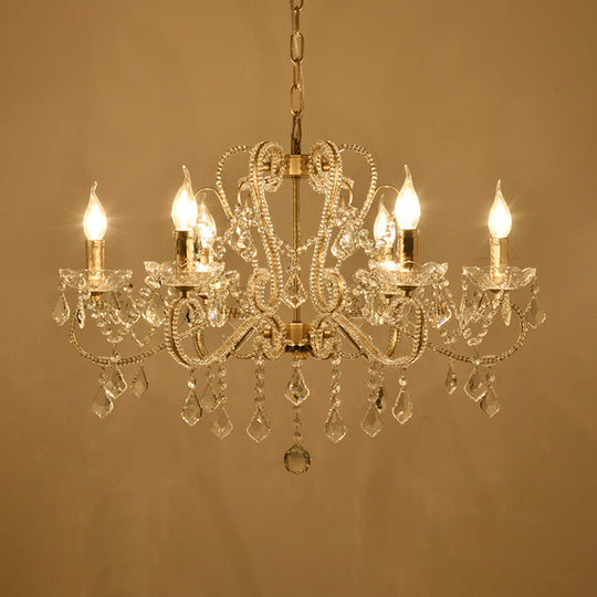 Victorian Style Crystal Coated Chandelier - 6-Bulb Dining Room Ceiling Suspension Lamp (Champagne)