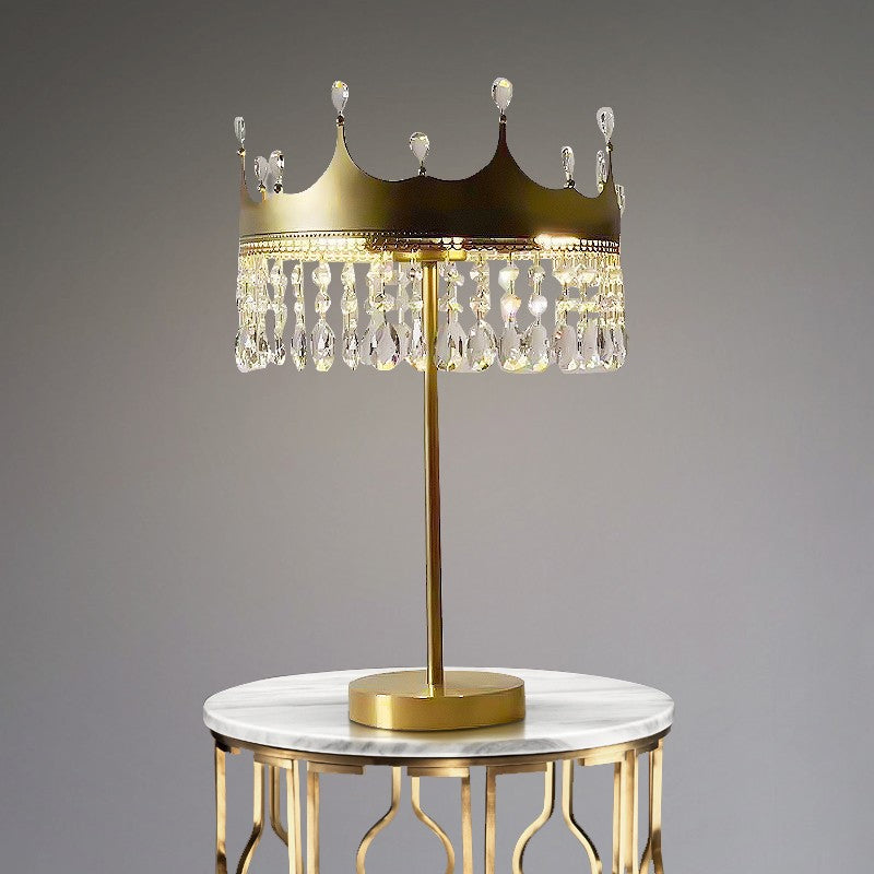 Classic Crown Faceted Crystal Desk Lamp With 3 Heads - Champagne Night Light For Bedroom