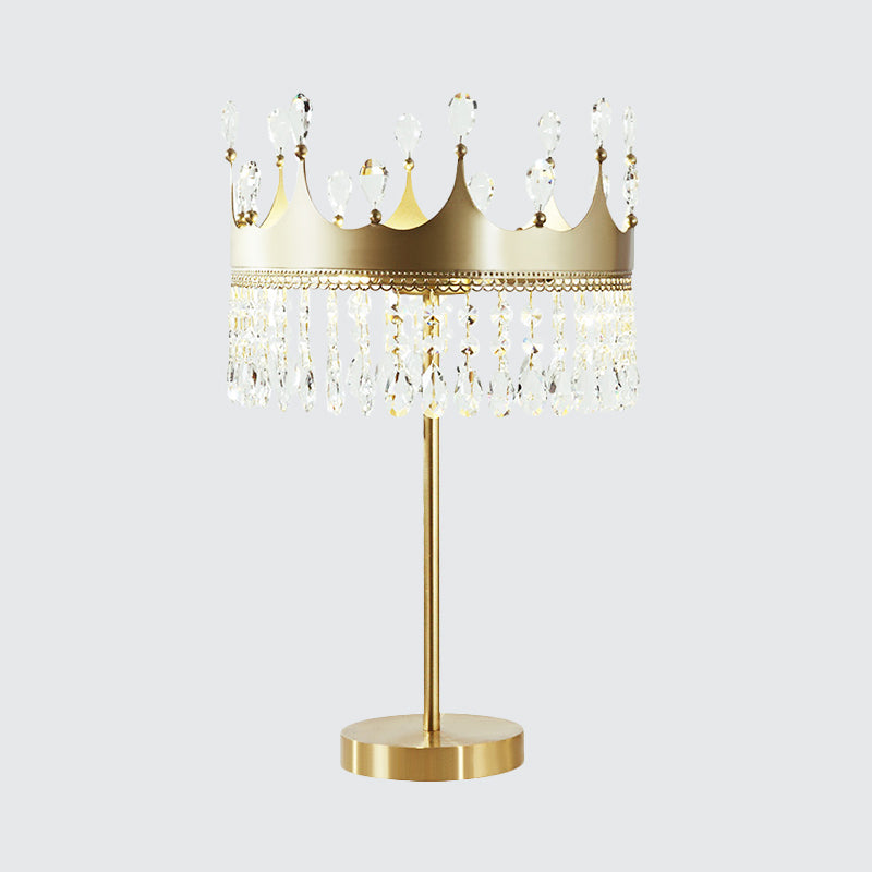 Classic Crown Faceted Crystal Desk Lamp With 3 Heads - Champagne Night Light For Bedroom