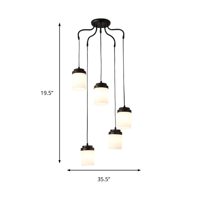 Contemporary Frosted Glass Pendant Lamp: Cylinder Shade Hanging Light In Black & White Perfect For