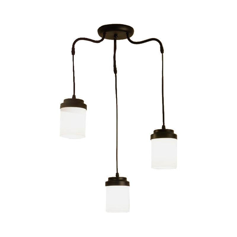 Contemporary Frosted Glass Pendant Lamp: Cylinder Shade Hanging Light In Black & White Perfect For