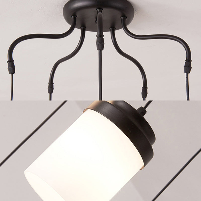 Contemporary Frosted Glass Pendant Lamp: Cylinder Shade Hanging Light In Black & White Perfect For