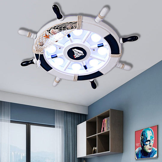 Nautical Style Flush Mount Light with Rudder Shape - 8 Lights Metal Ceiling Lamp for Nursing Room