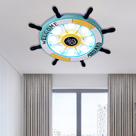 Nautical Style Flush Mount Light with Rudder Shape - 8 Lights Metal Ceiling Lamp for Nursing Room