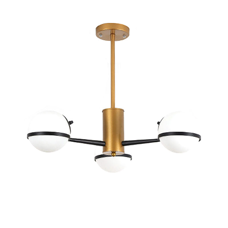 Modern Gold Chandelier With White Glass Orb Shades 3/6 Light Ceiling Pendant