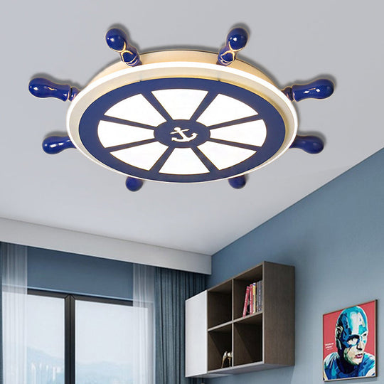 Nautical-Style Flush Mount Led Ceiling Lamp: Rudder Design In Blue For Dining Room / 21.5 Warm