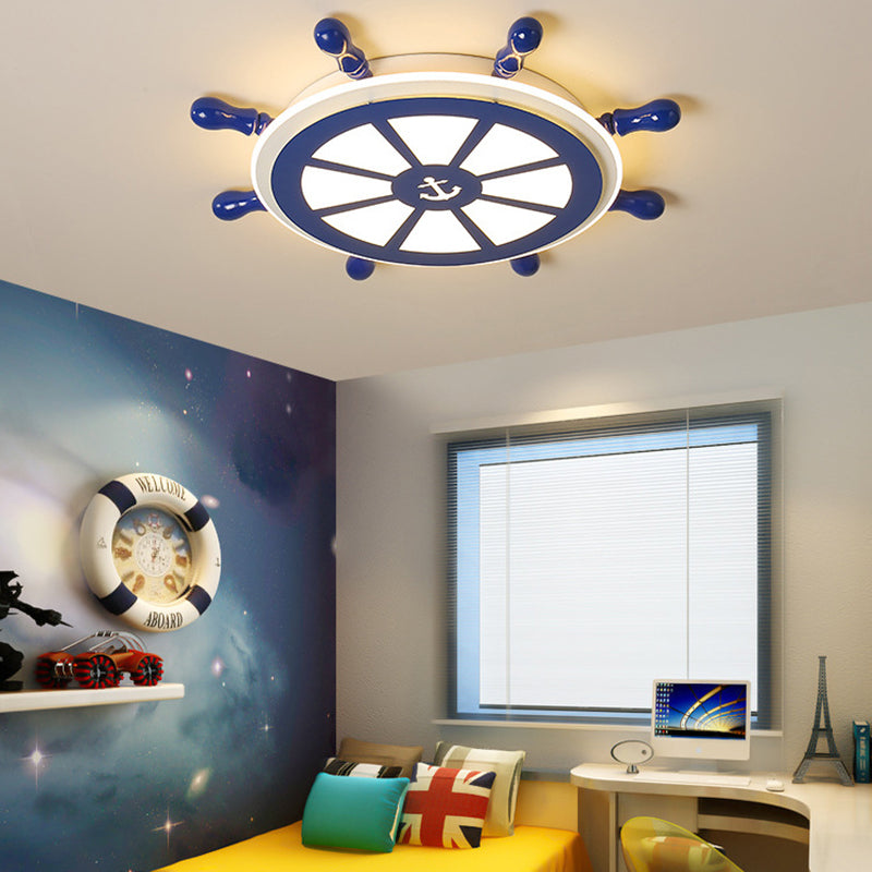 Nautical-Style Flush Mount Led Ceiling Lamp: Rudder Design In Blue For Dining Room