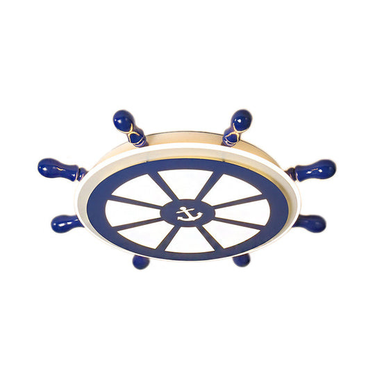 Nautical-Style Flush Mount Led Ceiling Lamp: Rudder Design In Blue For Dining Room