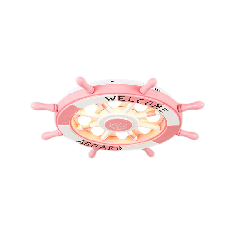 Cartoon Rudder Girl Bedroom Ceiling Lamp - Pink Acrylic Metal Nautical Led Flush Light