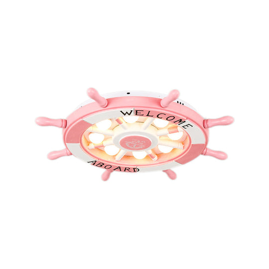 Cartoon Rudder Girl Bedroom Ceiling Lamp - Pink Acrylic Metal Nautical Led Flush Light