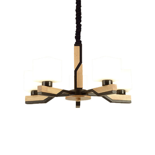 Nordic Cube-Shaped Ceiling Lamp with Wooden Chandelier for Living Room (3 or 5 Heads)