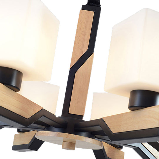 Nordic Cube Shade Hanging Lamp - Wooden Chandelier For Living Room