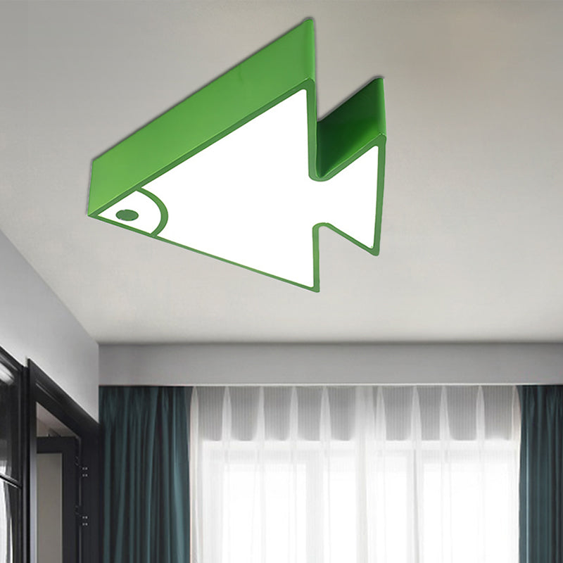 Kids Cartoon Triangle Fish Ceiling Lamp - Led Flush Mount Light For Childs Bedroom Or Living Room