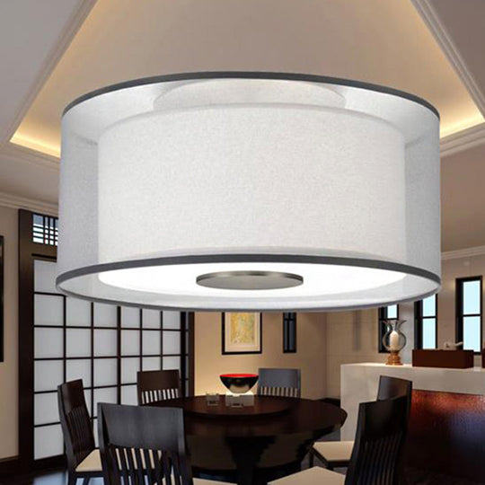 Classical White Fabric Drum Flush Mount Lamp - 4 Lights Ceiling Light Fixture 16/19.5/23.5 Wide