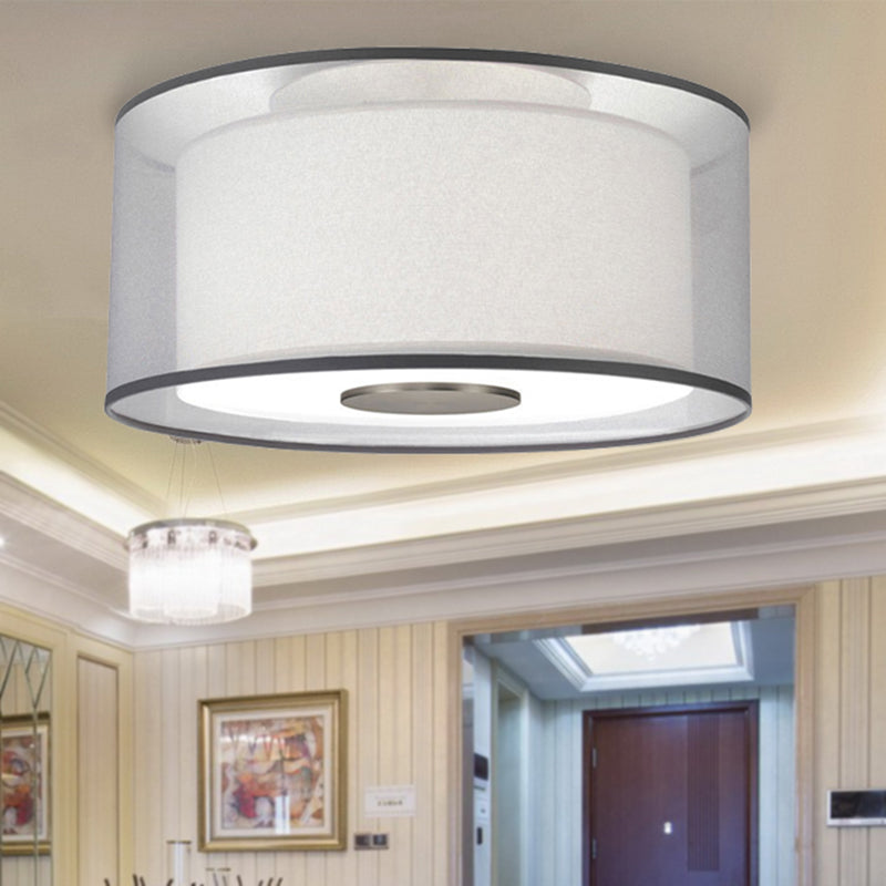 Classical White Fabric Drum Flush Mount Lamp - 4 Lights Ceiling Light Fixture 16/19.5/23.5 Wide