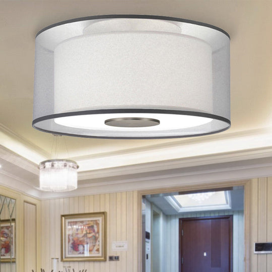 Classical White Fabric Drum Flush Mount Lamp - 4 Lights Ceiling Light Fixture 16/19.5/23.5 Wide