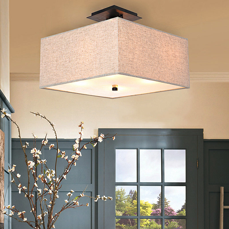 White Rectangle Fabric Semi Flush Mount Ceiling Light with 4 Lights - Elegant Lighting for Living Room