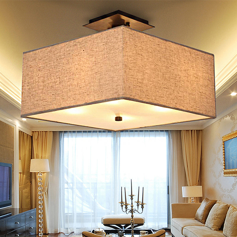 White Rectangle Fabric Semi Flush Mount Ceiling Light with 4 Lights - Elegant Lighting for Living Room