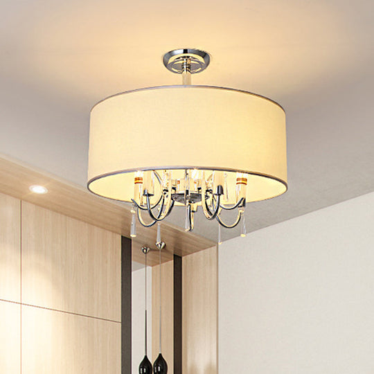 Traditional White Drum Ceiling Light with 5 Paper Semi-Flush-Mounted Bedroom Fixtures