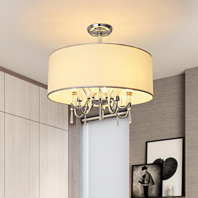 Traditional White Drum Ceiling Light with 5 Paper Semi-Flush-Mounted Bedroom Fixtures