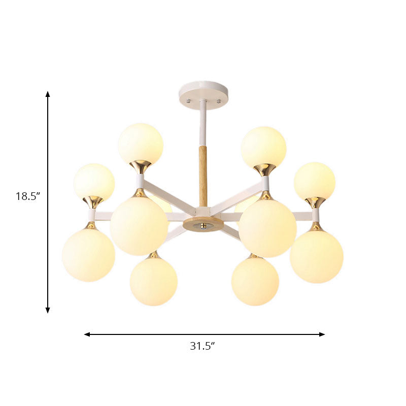 6/12-Light Glass Ball Chandelier - Wood And Metal Pendant Lamp For Restaurants