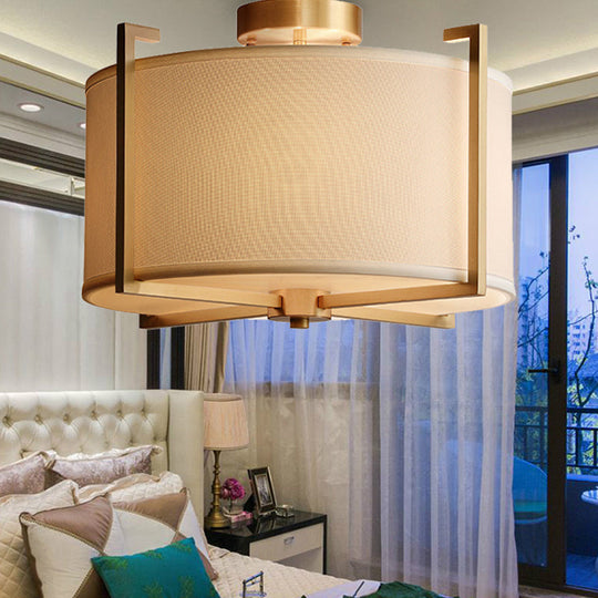 Classic 4-Light Semi Flush Mount Ceiling Fixture with White Fabric Shade for Living Room