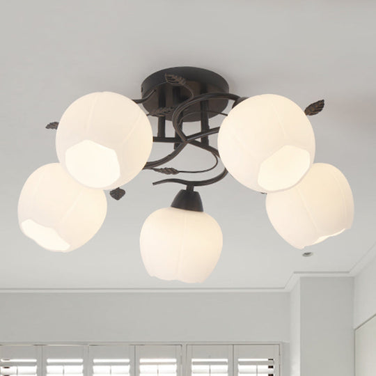 Traditional White Glass Semi Flush Ceiling Light for Living Room - 1 Light Globe Fixture