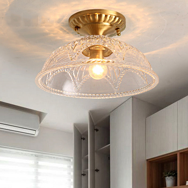 Classic Dome Crystal Semi Flush Mount Light in Brass for Living Room - 1 Light Ceiling Lighting