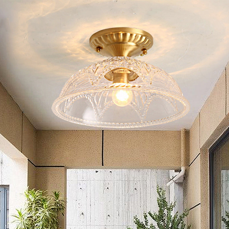 Classic Dome Crystal Semi Flush Mount Light in Brass for Living Room - 1 Light Ceiling Lighting