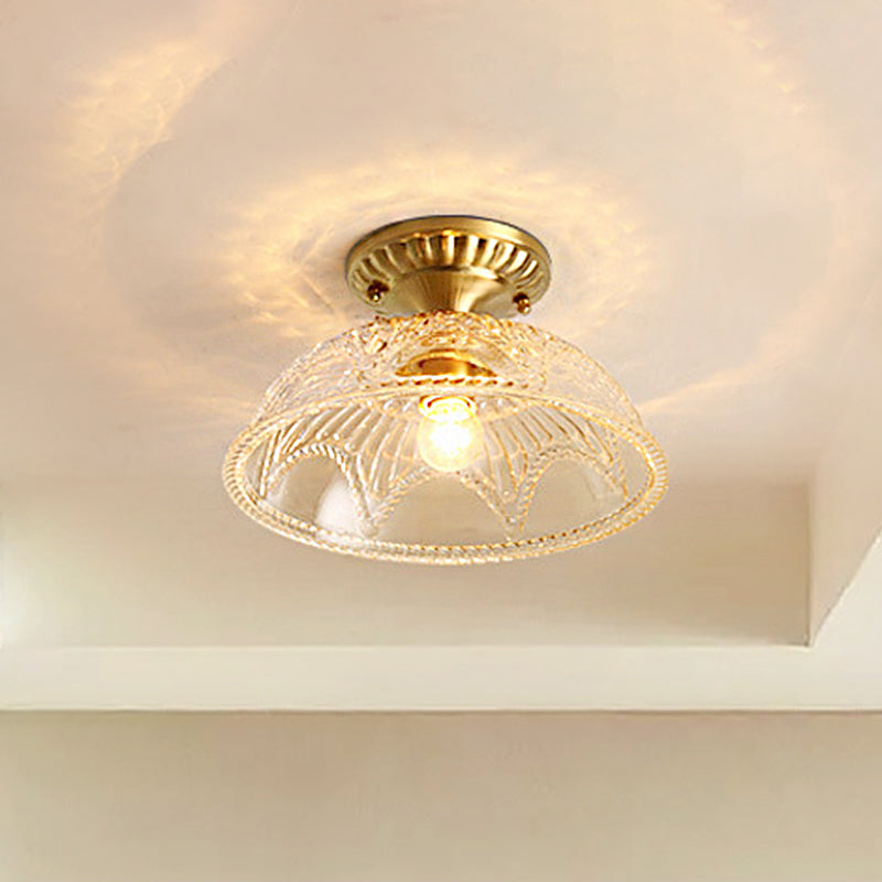 Classic Dome Crystal Semi Flush Mount Light in Brass for Living Room - 1 Light Ceiling Lighting