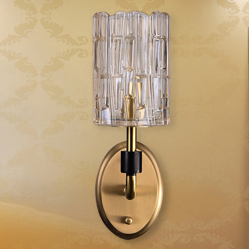 Brass Bedside Wall Sconce With Clear Crystal Shade - Contemporary Style