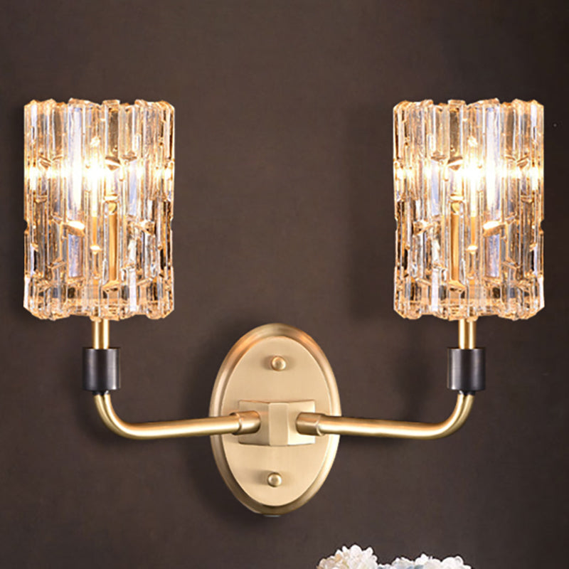 Brass Bedside Wall Sconce With Clear Crystal Shade - Contemporary Style 2 /