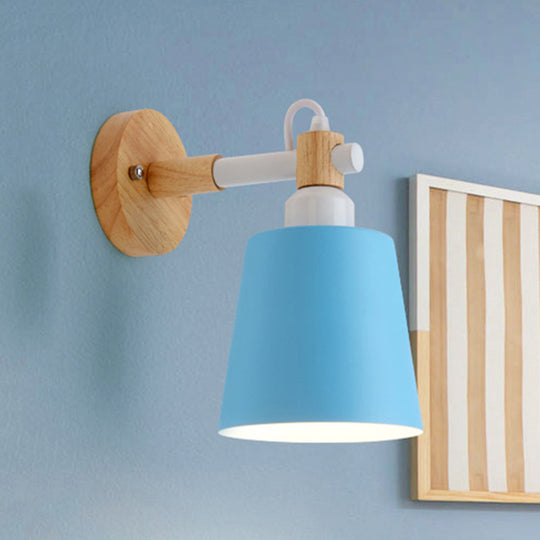 Nordic Style Metal Wall Sconce Nursing Room Bucket Lamp Blue