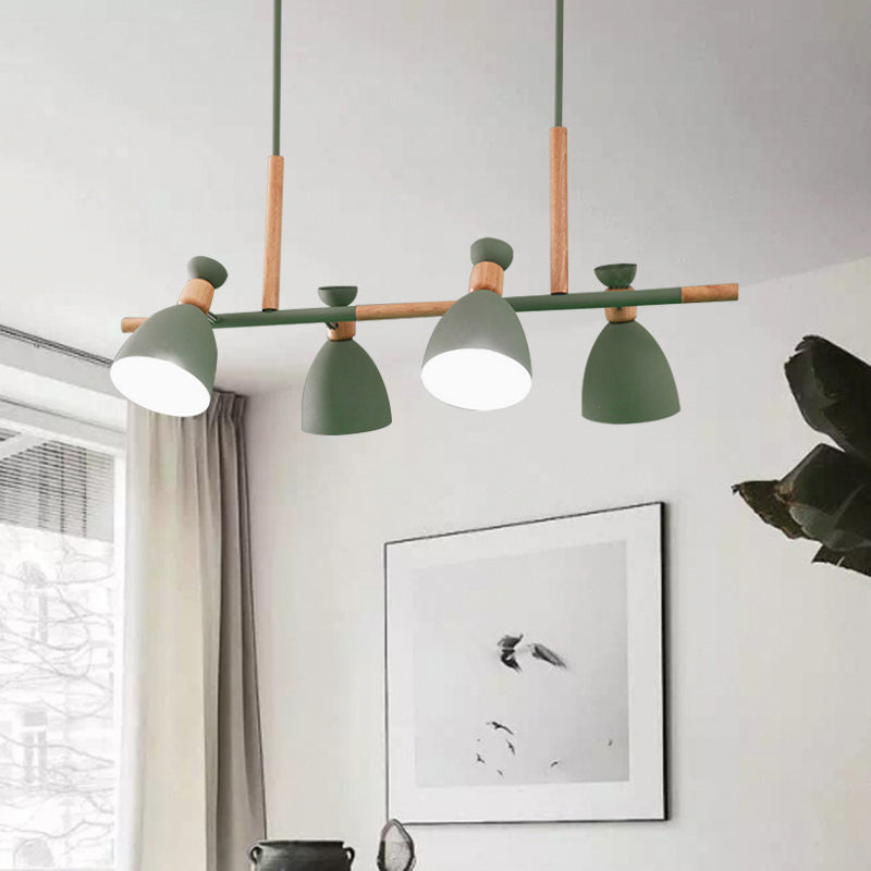 Nordic Metal And Wood Hanging Lamp With 4-Light Tilt Shade In Green/Grey/White