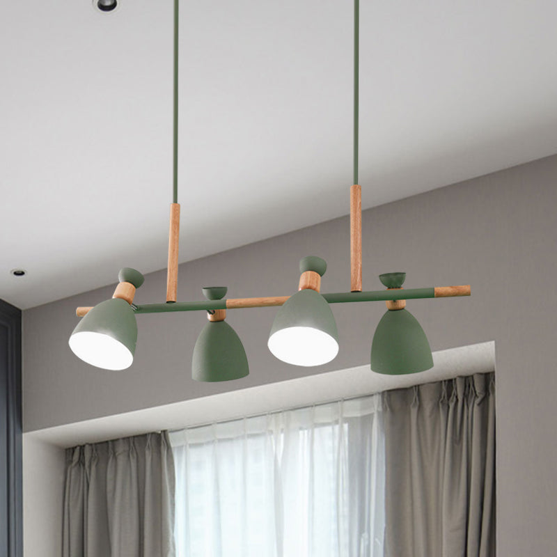 Nordic Metal And Wood Hanging Lamp With 4-Light Tilt Shade In Green/Grey/White